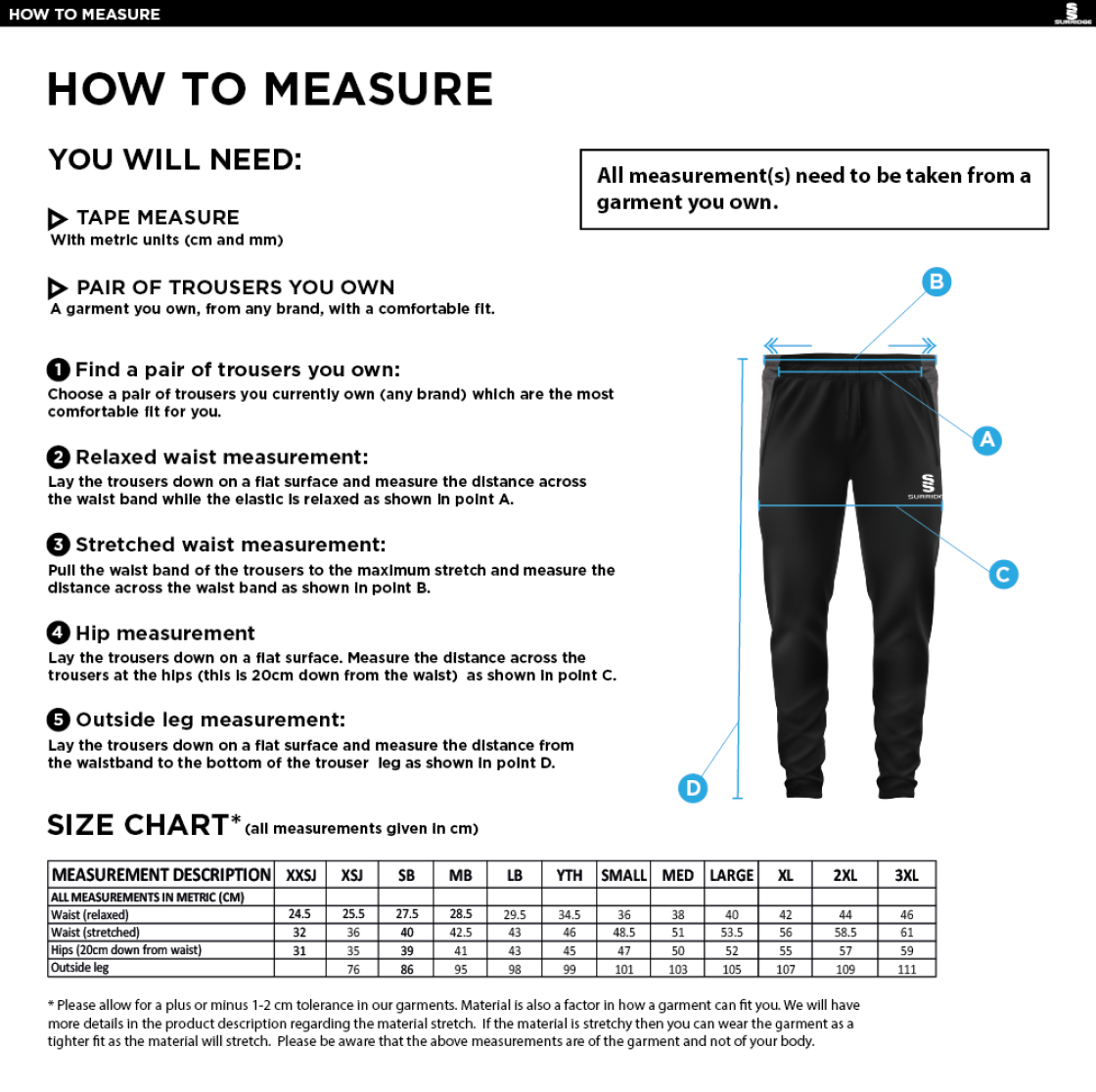 Limerick CC - Tek Slim Pant - Size Guide