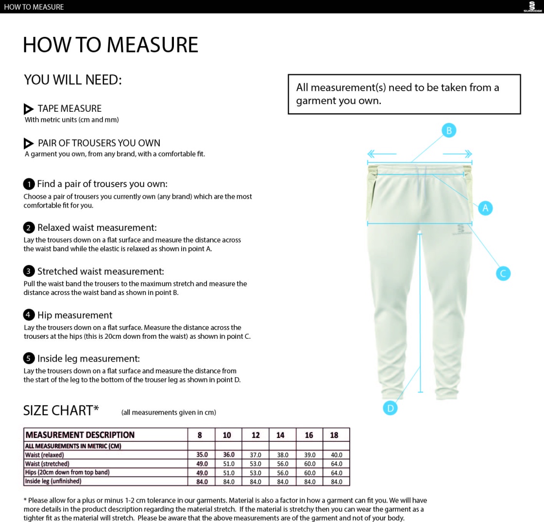 LIMERICK CC Ergo Playing Women`s Pant - Size Guide