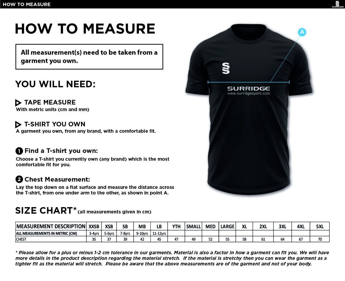 Limerick CC - Blade T-shirt - Size Guide