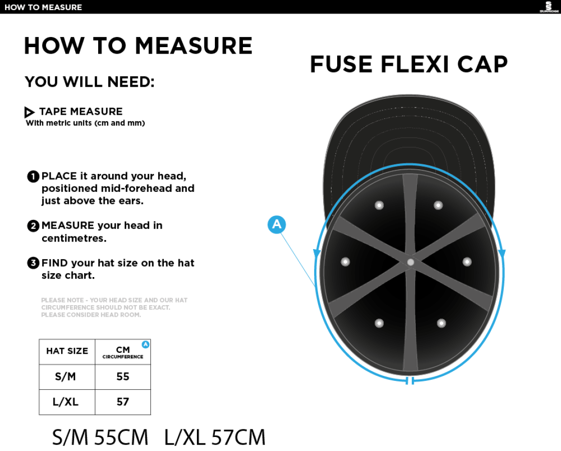 LIMERICK CC Fuse Flexi Cap - Navy - Size Guide