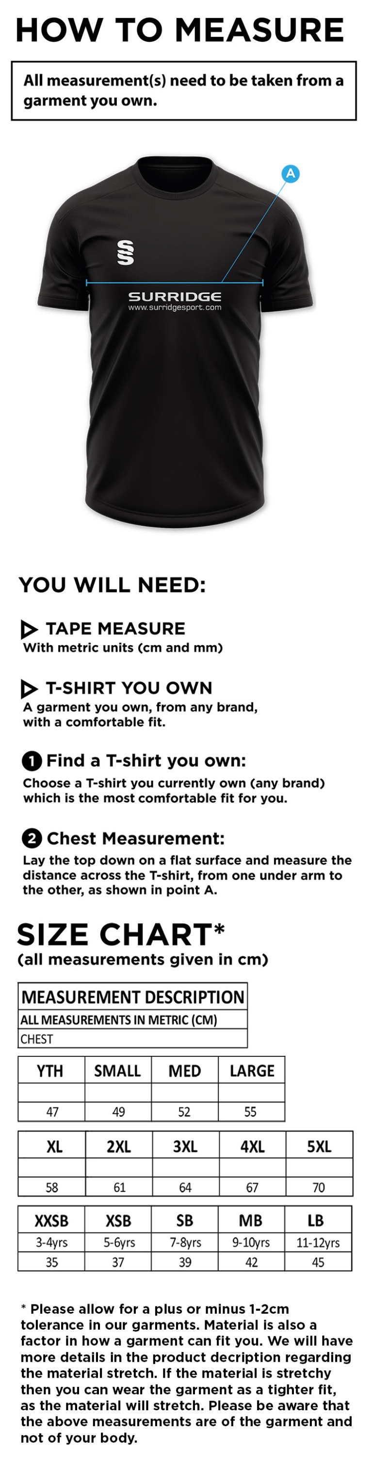 Limerick CC - Blade T-shirt - Size Guide