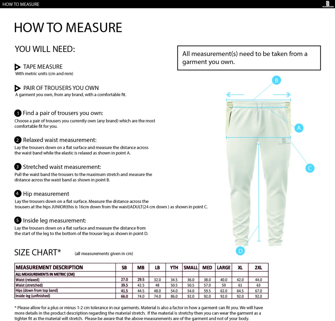 Limerick CC - Tek Playing Pant - Size Guide