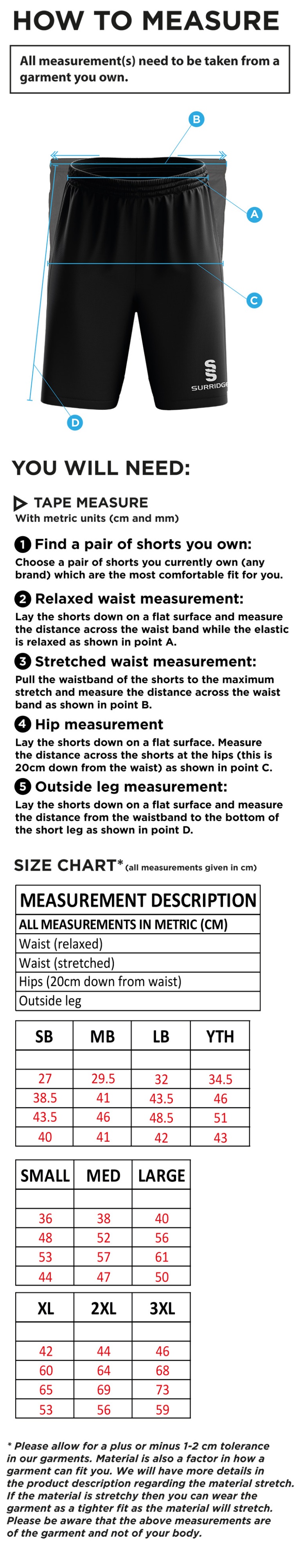 Limerick CC - Blade Shorts - Size Guide