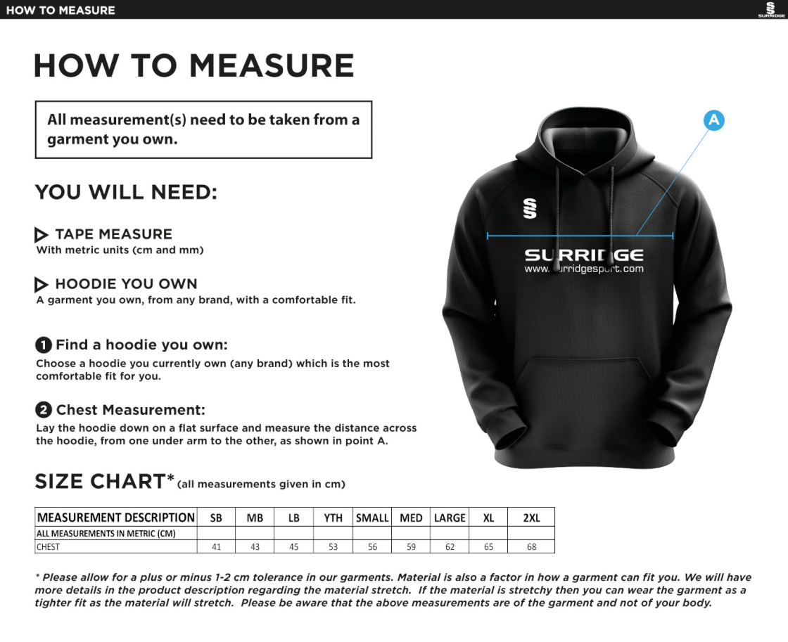 Limerick CC - Blade Hoody - Size Guide