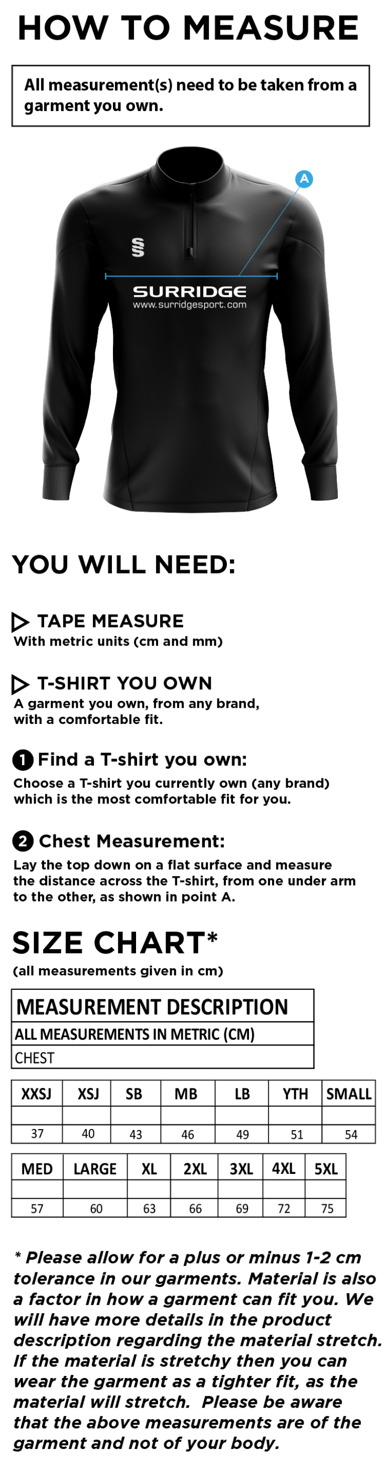 Limerick CC - Blade Performance Top - Size Guide