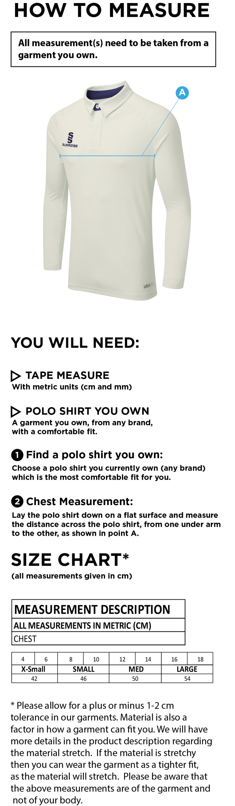 LIMERICK CC DUAL LONG SLEEVE CRICKET SHIRT (WOMENS)-Ivory - Size Guide