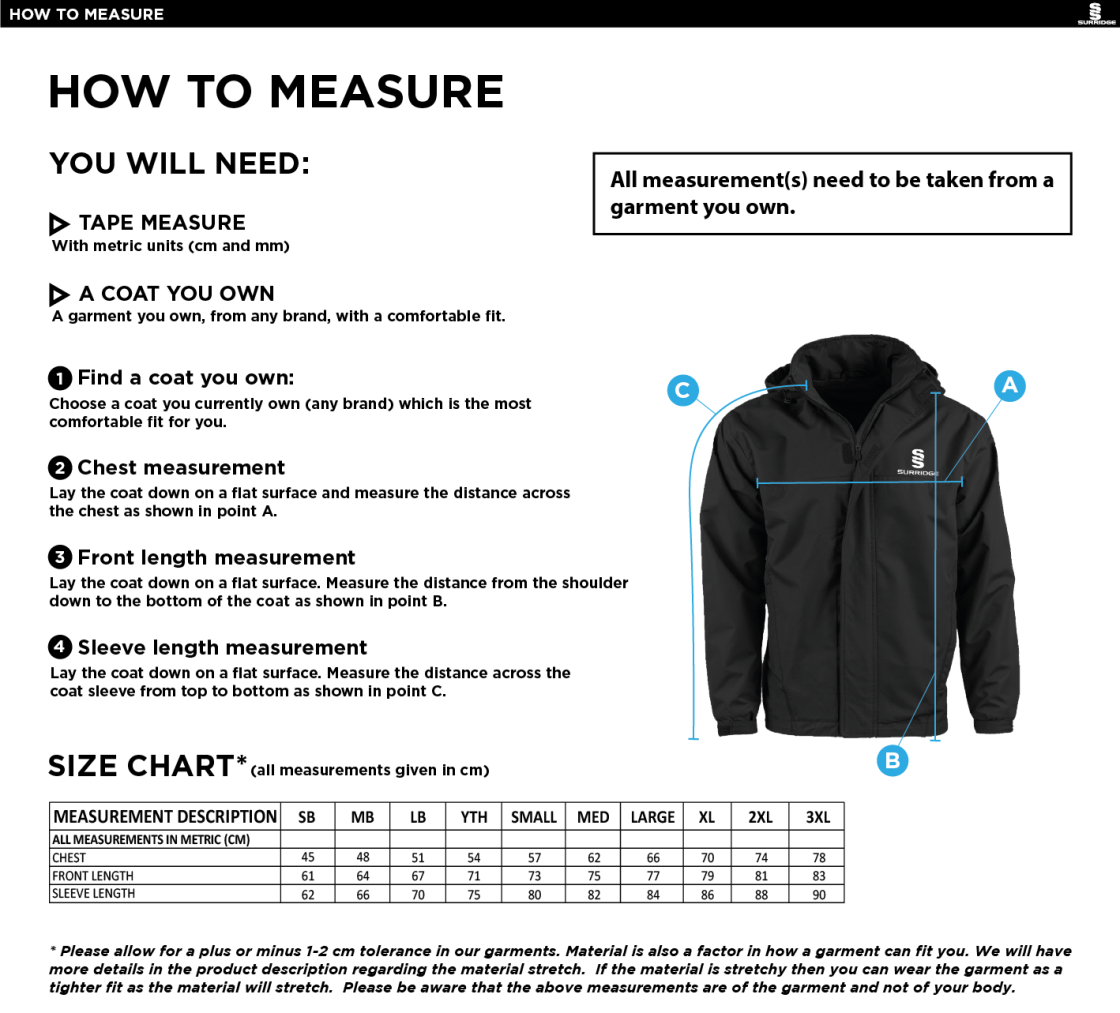 Limerick CC - Fleece Jacket - Size Guide