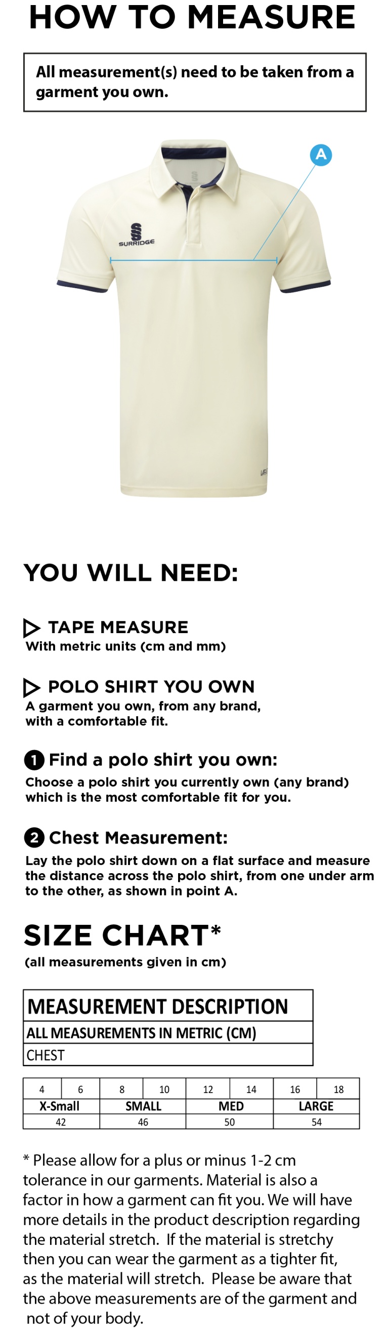 LIMERICK CC Dual Cricket Shirt Short Sleeve Womens - Size Guide