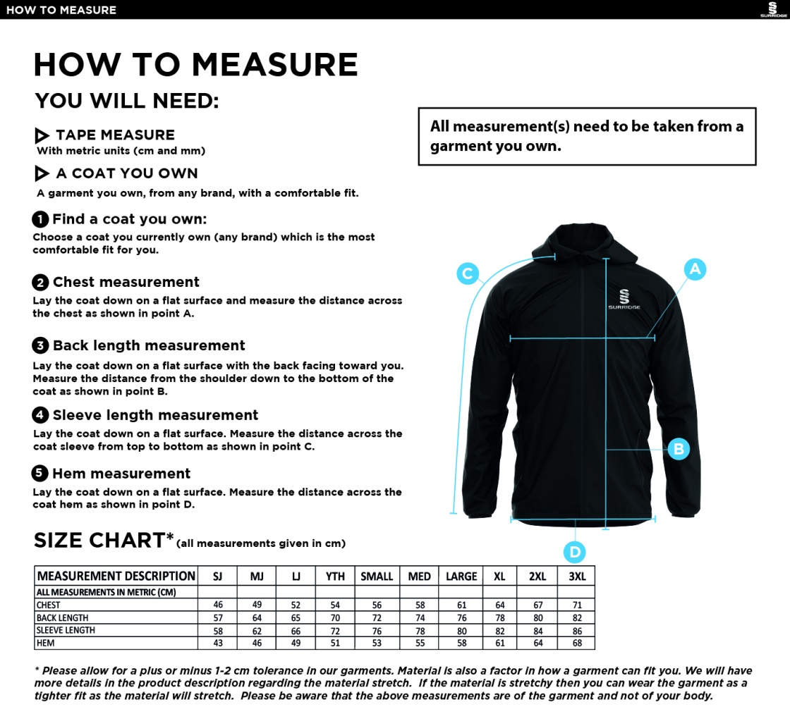 LIMERICK CC Dual Elite 1/4 Zip Hoody / Rain Jacket : Navy - Size Guide
