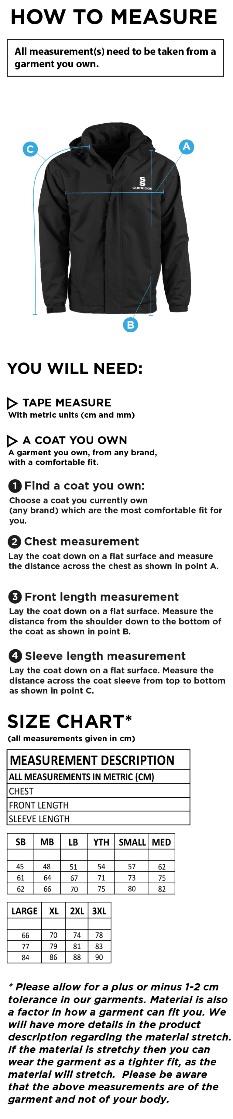 Limerick CC - Fleece Jacket - Size Guide